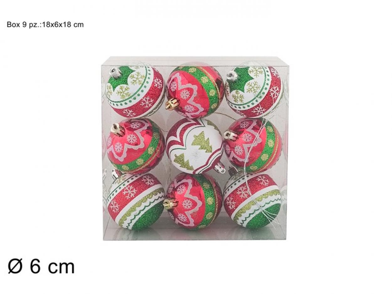 PALLE 6cm SET 9pz DECORATA IN BOX PVC 270555 40649