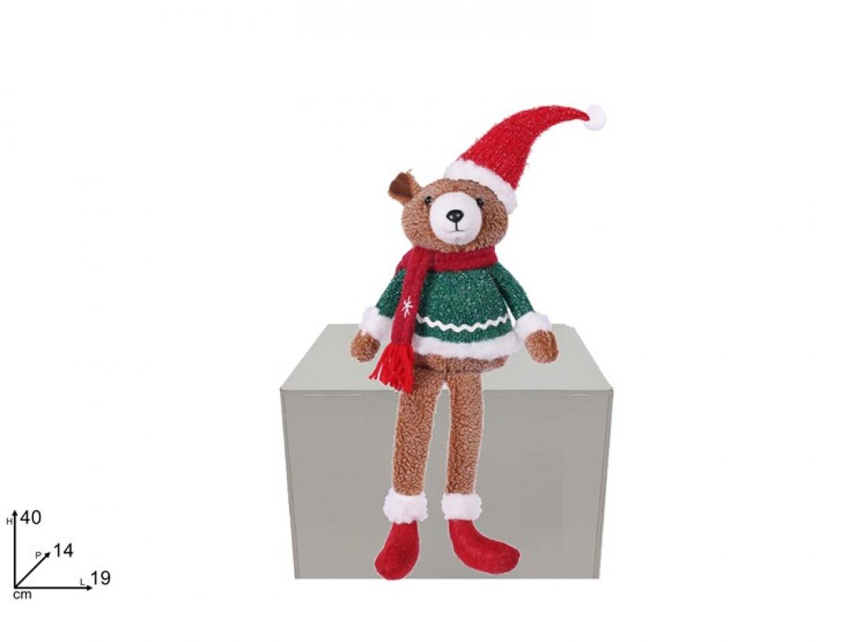 ORSO NATALIZIO SEDUTO 45cm CON VESTITO ROSSO/VERDE 347721 40649