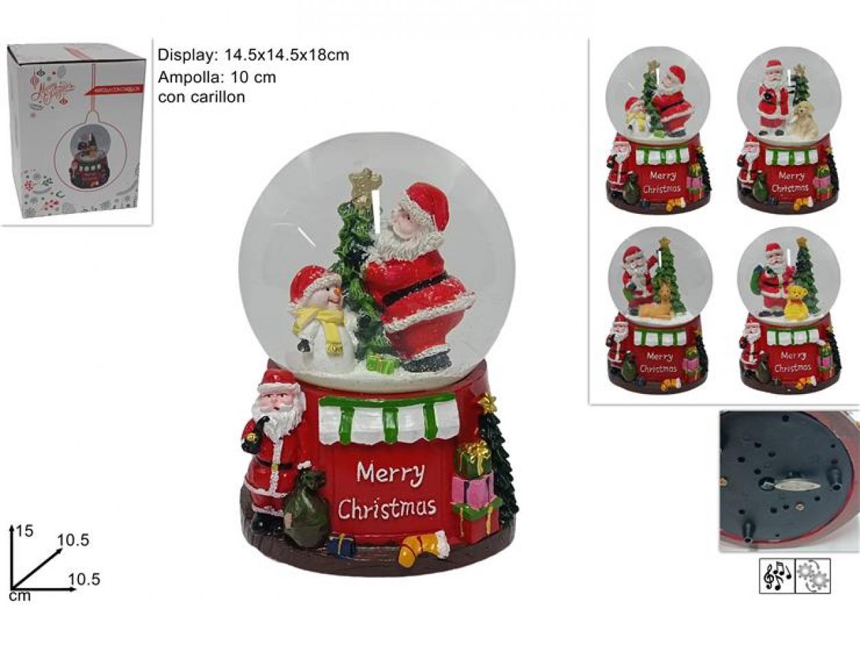 AMPOLLA 10cm CON CARILLON CON BABBO NATALE MERRY CHRISTMAS 167992 40649