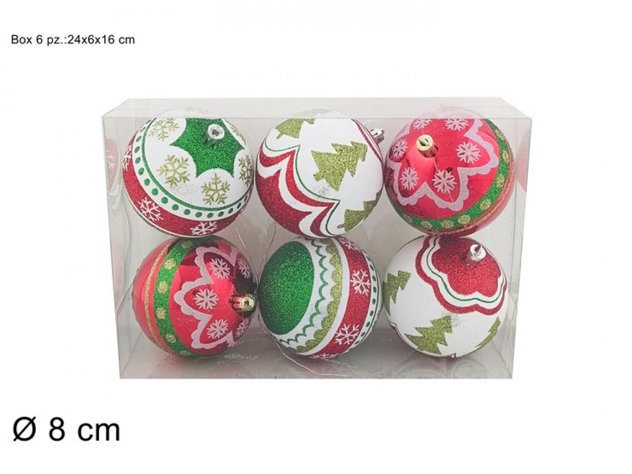 PALLE 8cm SET 6pz DECORATA IN BOX PVC 270548 40649