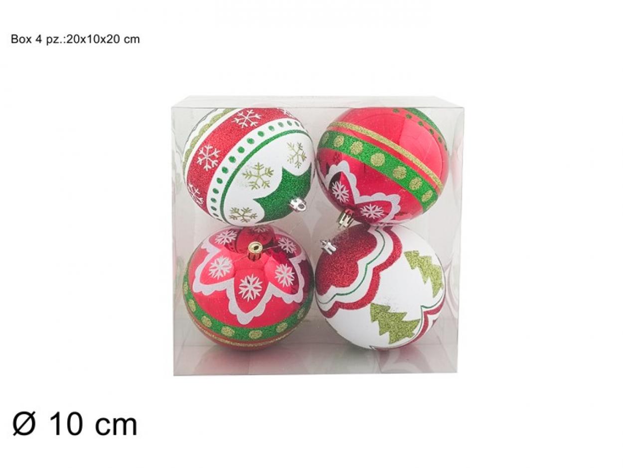 PALLE 10cm SET 4pz DECORATA IN BOX PVC 270517 40649