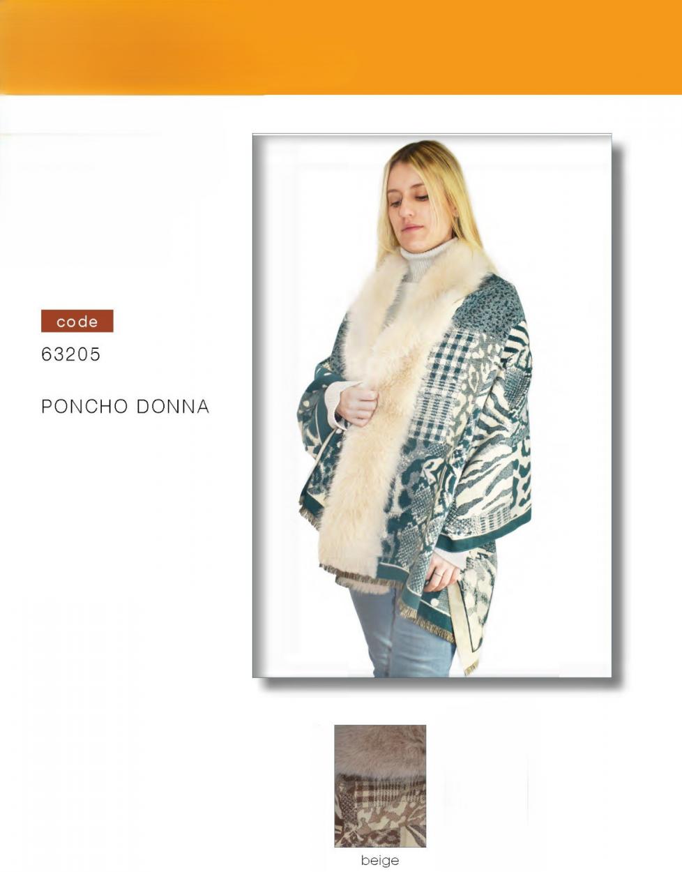 63205BE PONCHO JAQUARD CON PELO BEIGE 41100