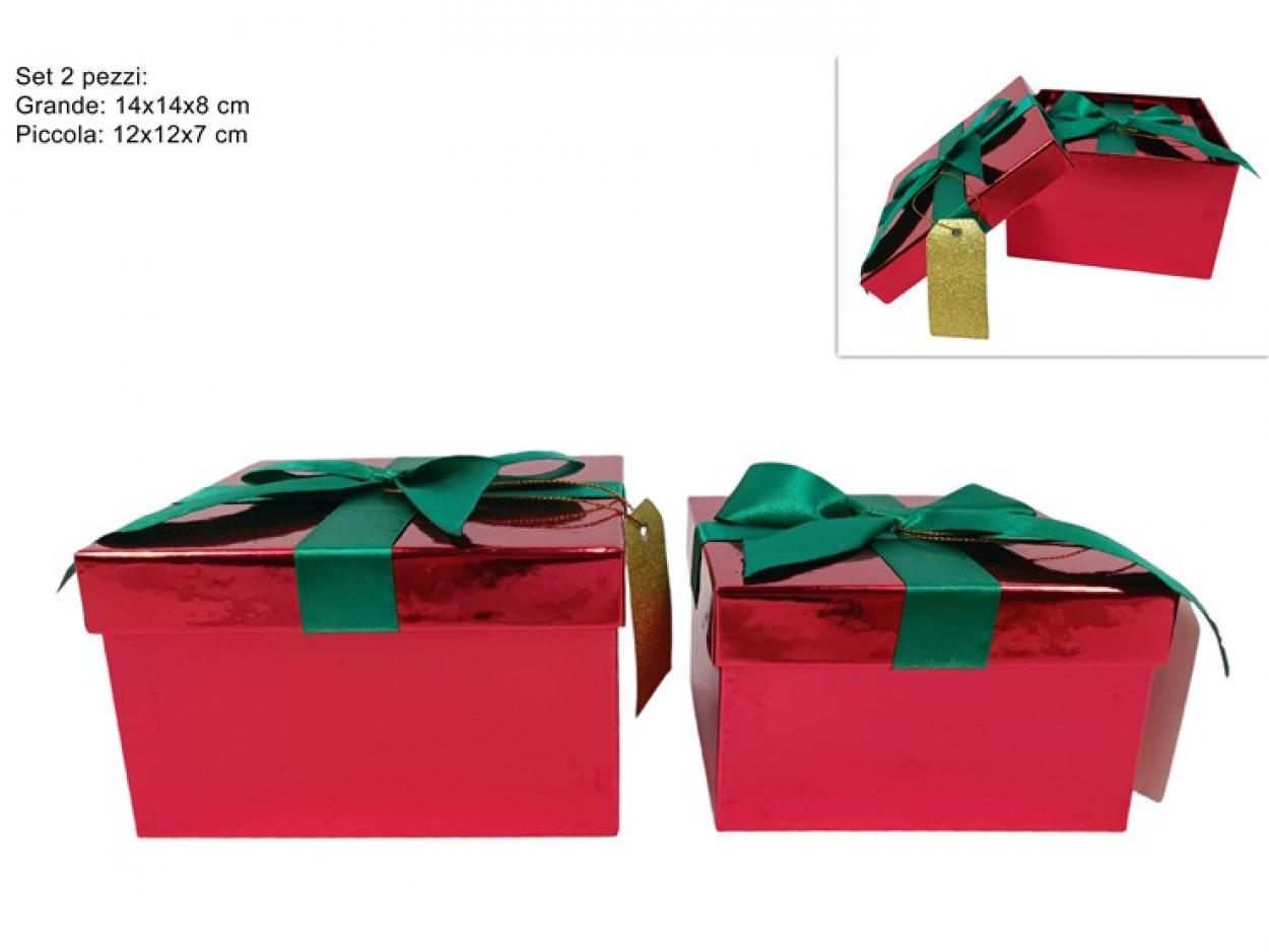 SCATOLE SET DUE MISURE ROSSO CON FIOCCO VERDE 398389 40649