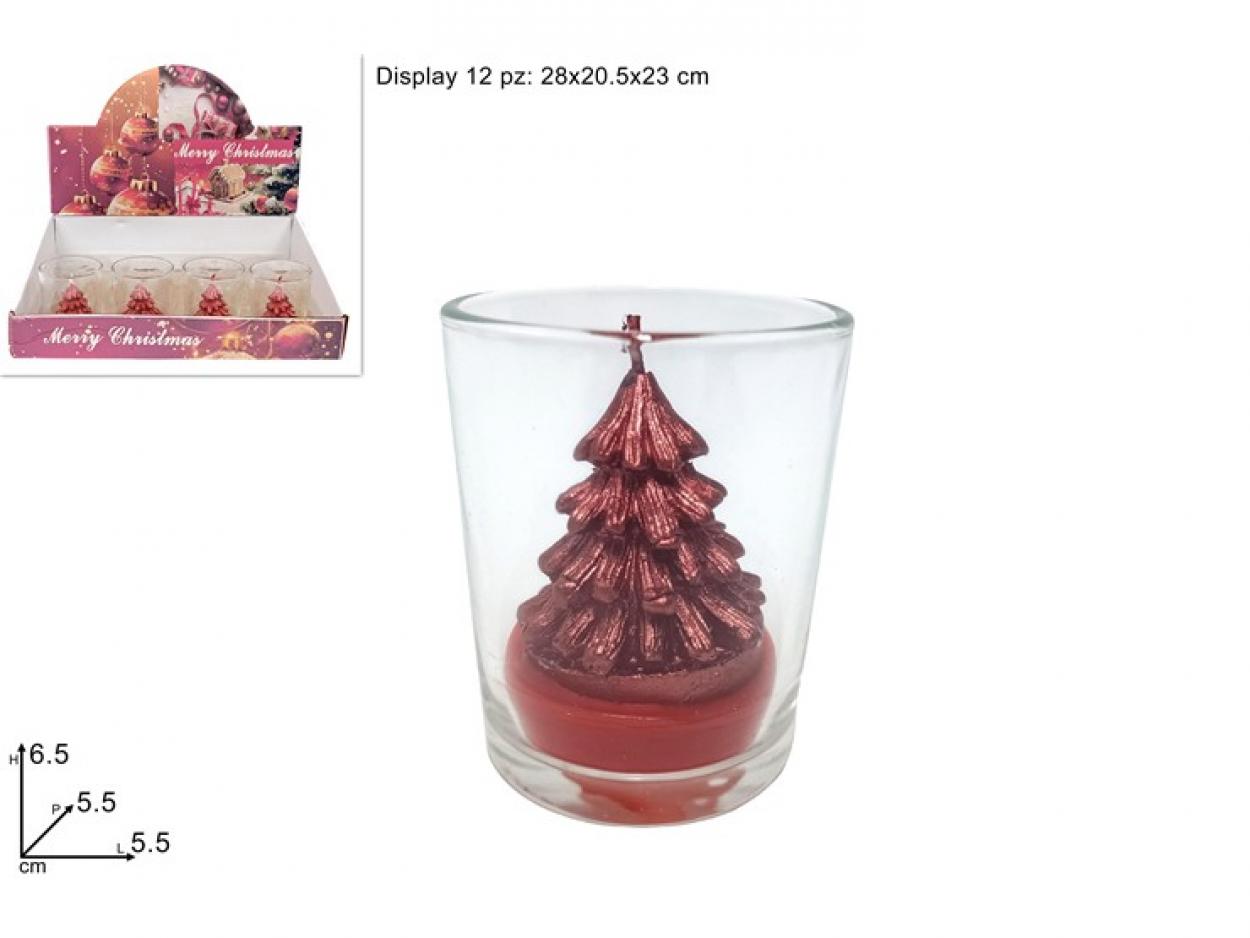 CANDELA ALBERO IN BICCHIERE VETRO ROSSO 346274 40649