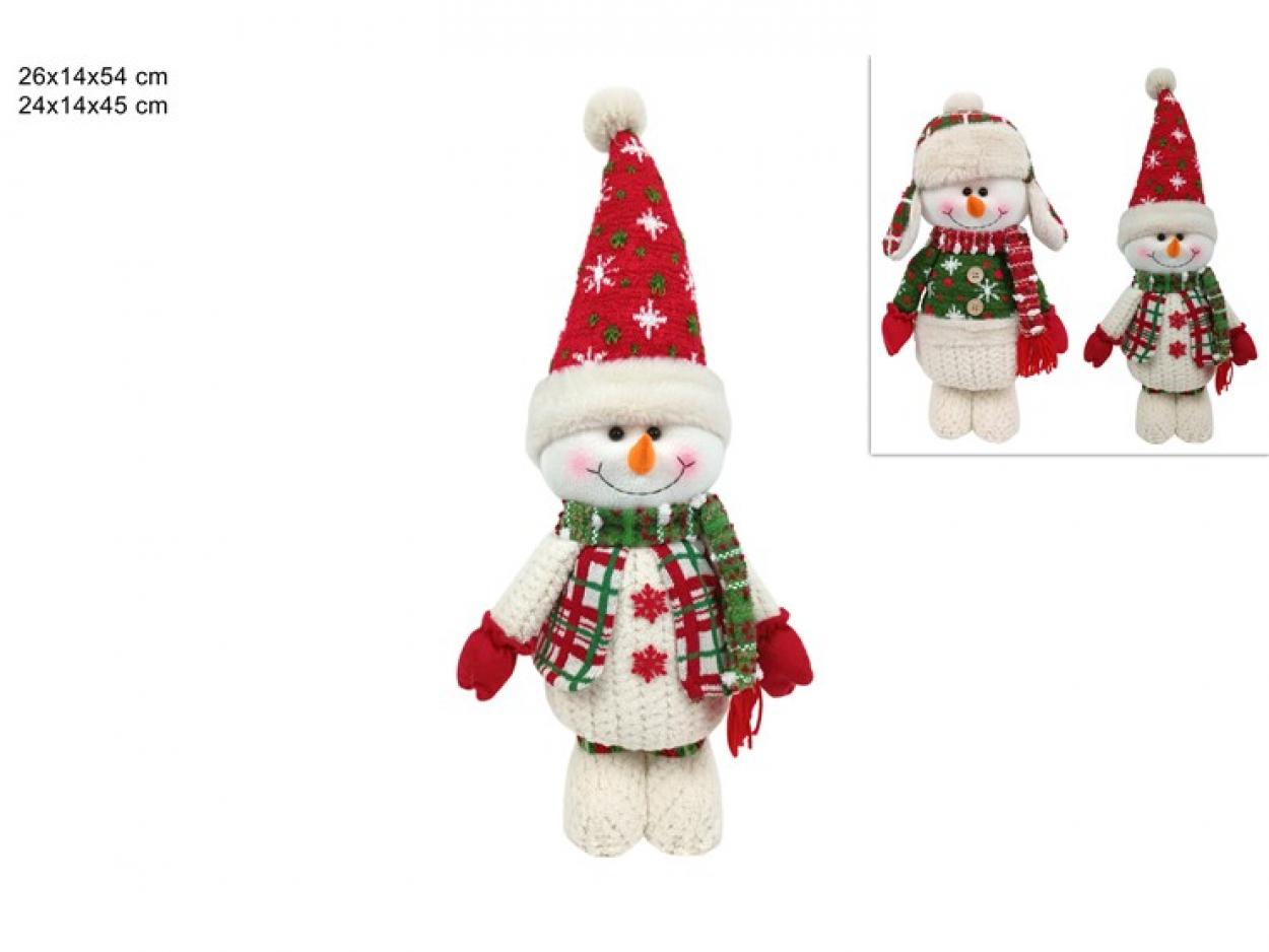PUPAZZO DI NEVE 57cm/45cm CON VESTITO LANA ROSSO/VERDE 250717 40649
