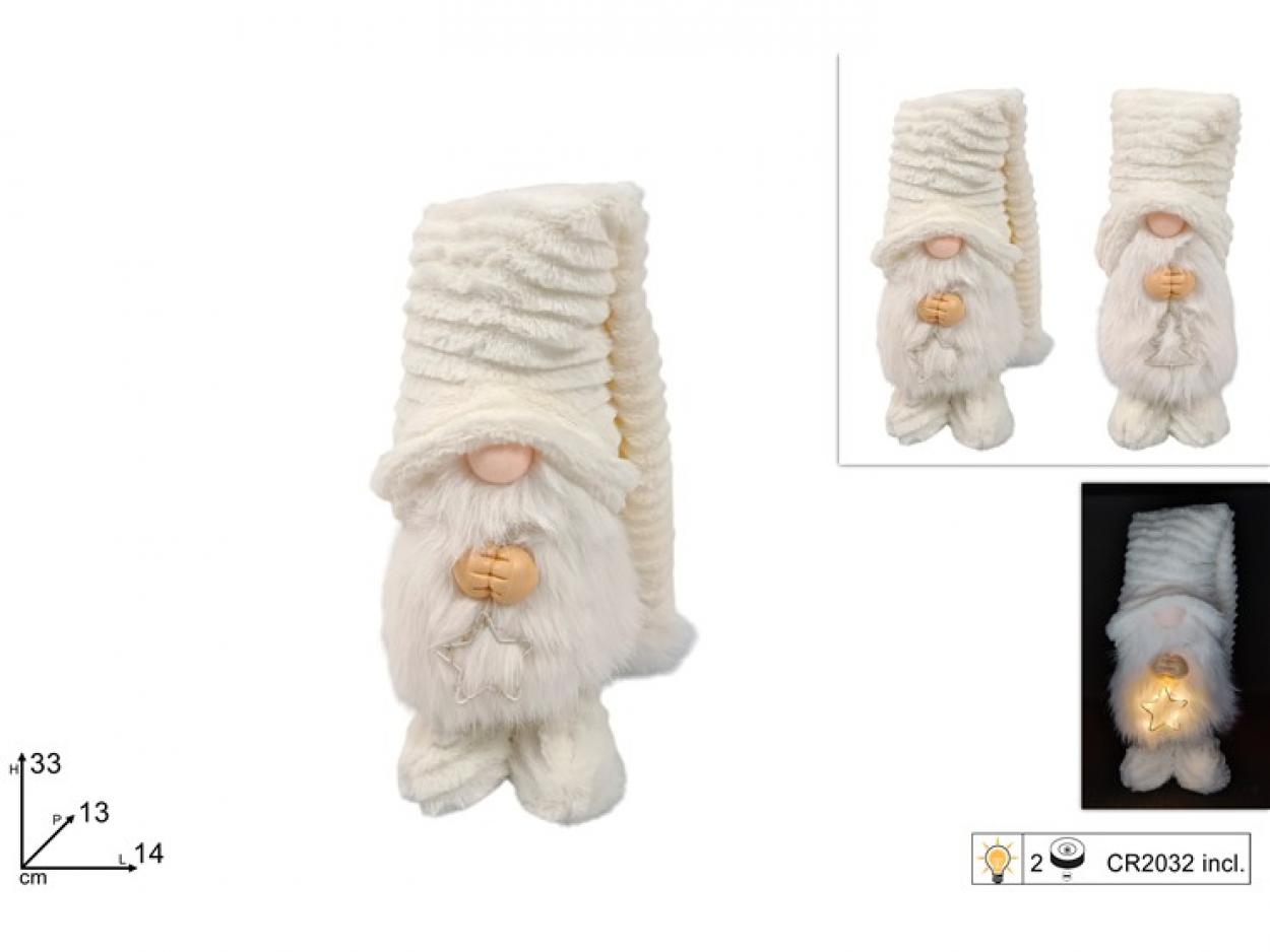 GNOMO 33cm CON CAPPELLO BIANCO CON LUCE 393100 40649