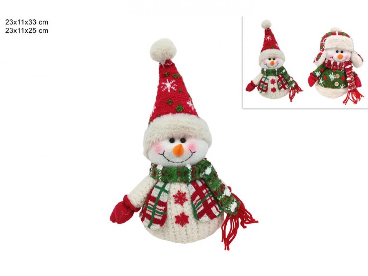 PUPAZZO DI NEVE 25cm/33cm CON VESTITO LANA ROSSO/VERDE 347547 40649