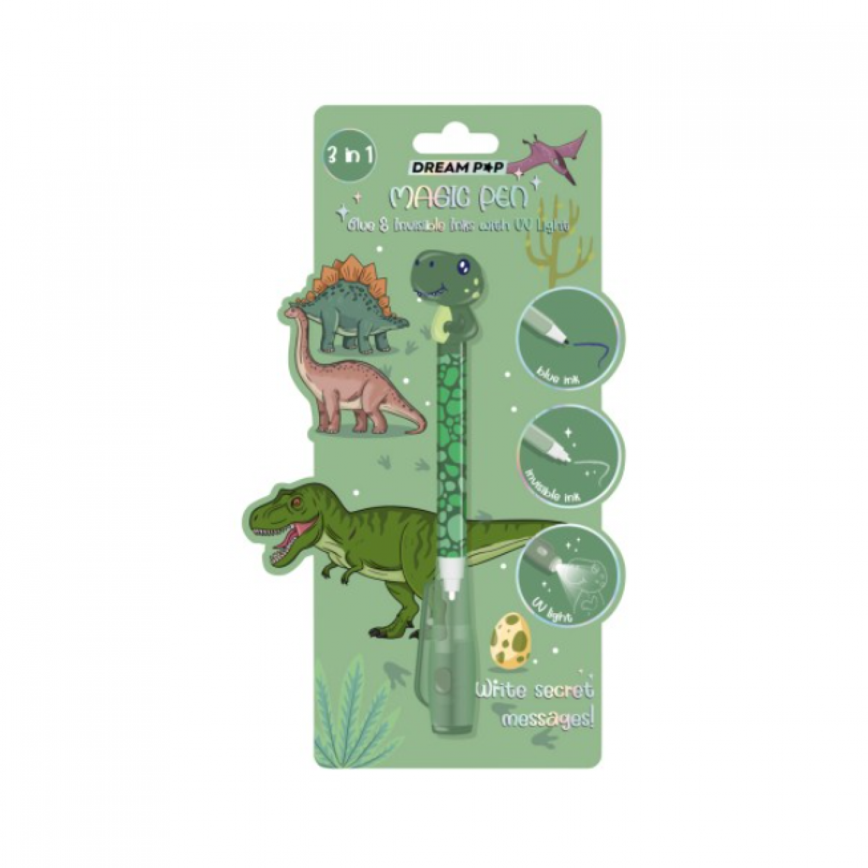 K30306E-33198 PENNA MAGICA 3 IN 1 INC. INVIS. LUCE UV DINOSAURO TRI-COASTAL 41434