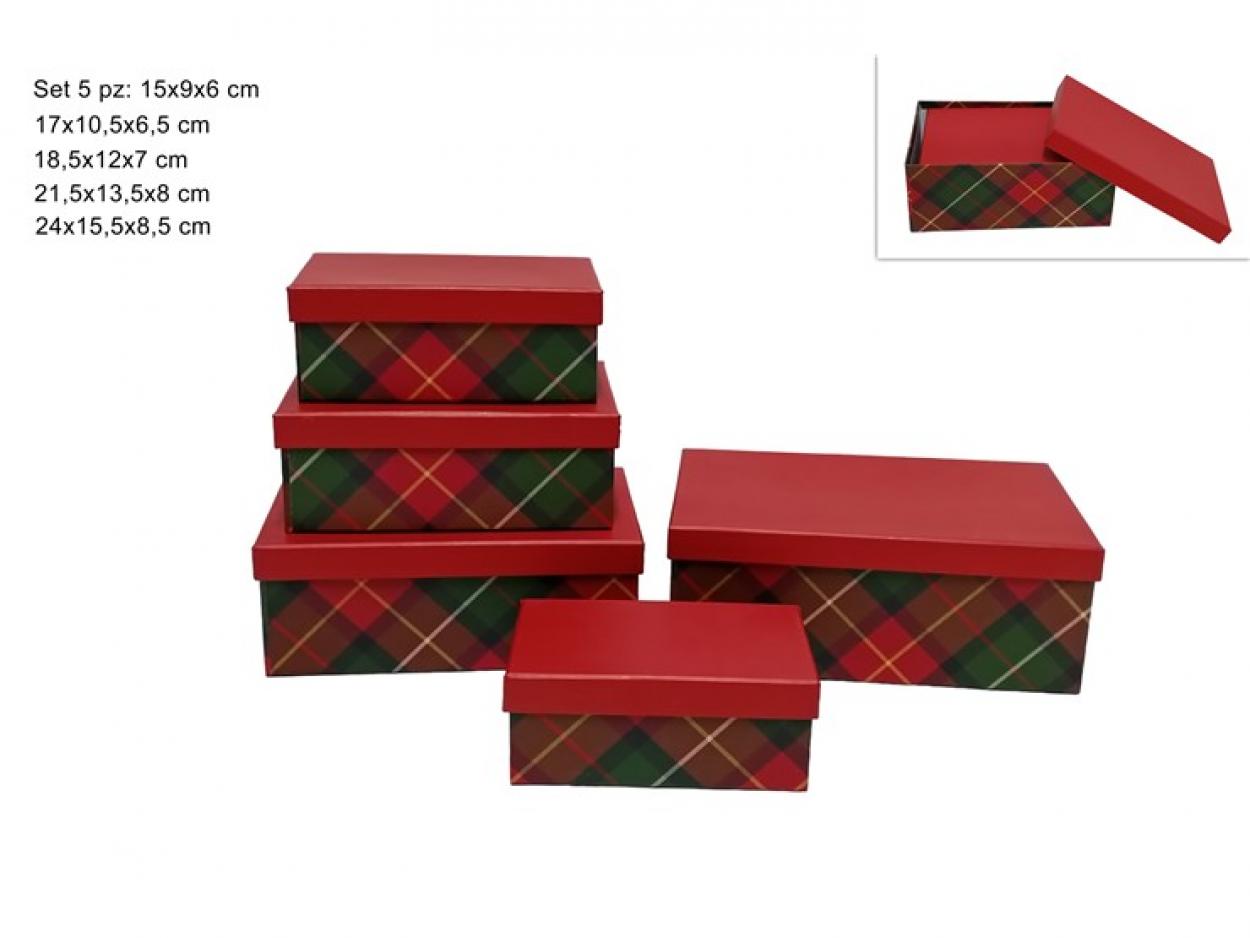 SCATOLE RETTANGOLARI SET 5pz DECORO SCOZZESE 302966 40649