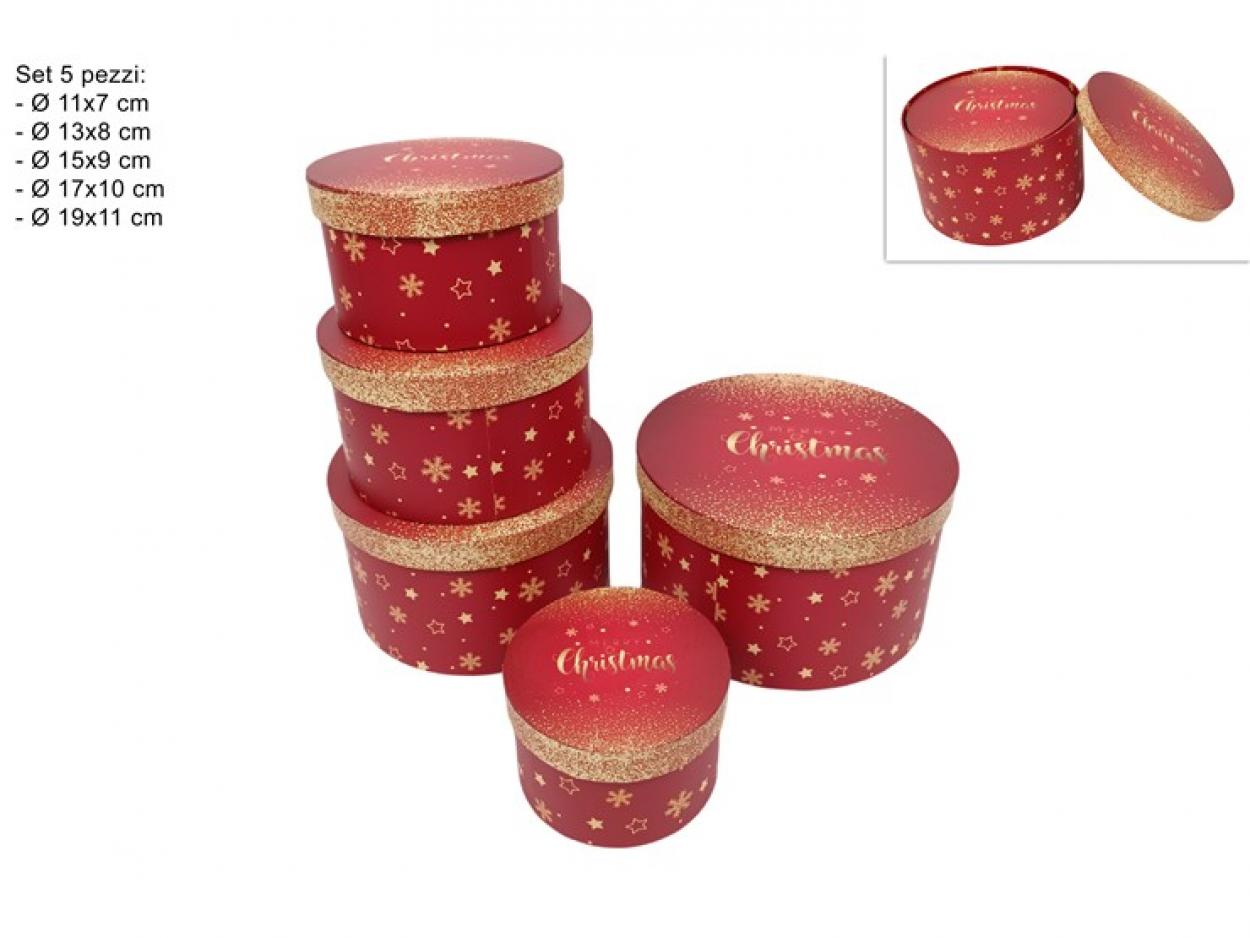 SCATOLE TONDE SET 5pz STELLE E FIOCCHI 405322 40649