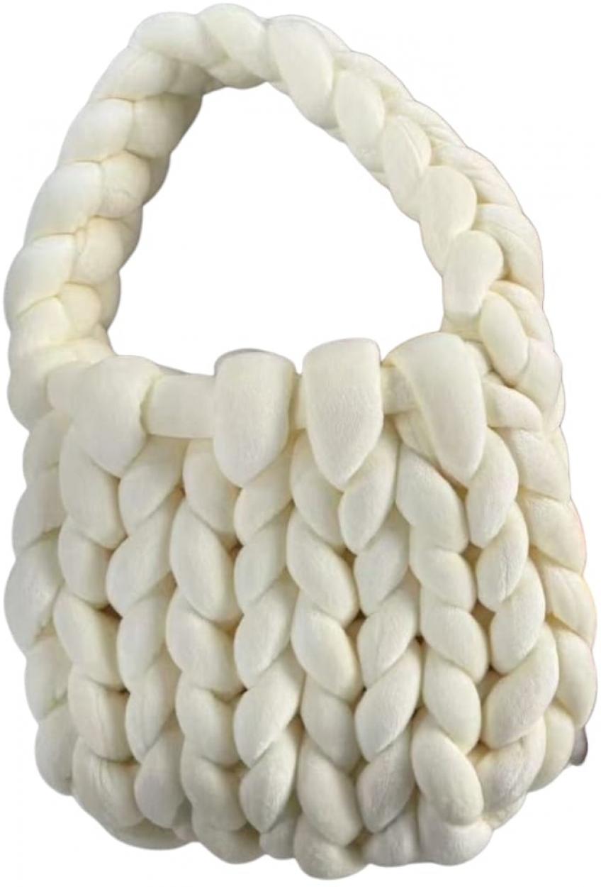 INTRECCIO-03 BORSA INTRECCIO CON PORTACHIAVI BIANCO LATTE 25x8x20cm 41114