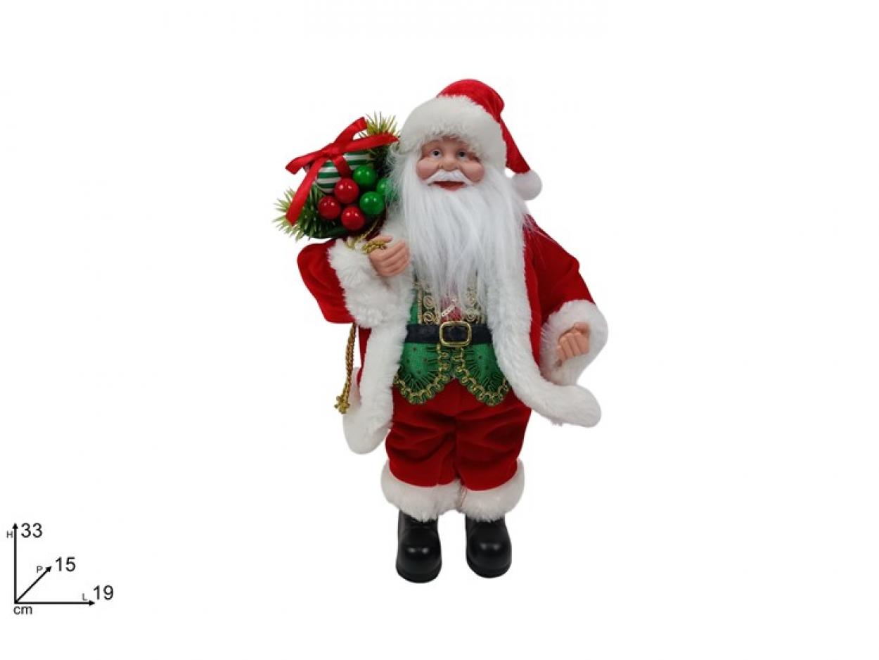 BABBO NATALE 33cm CON SACCO CON DECORO ROSSO/VERDE 385181 40649