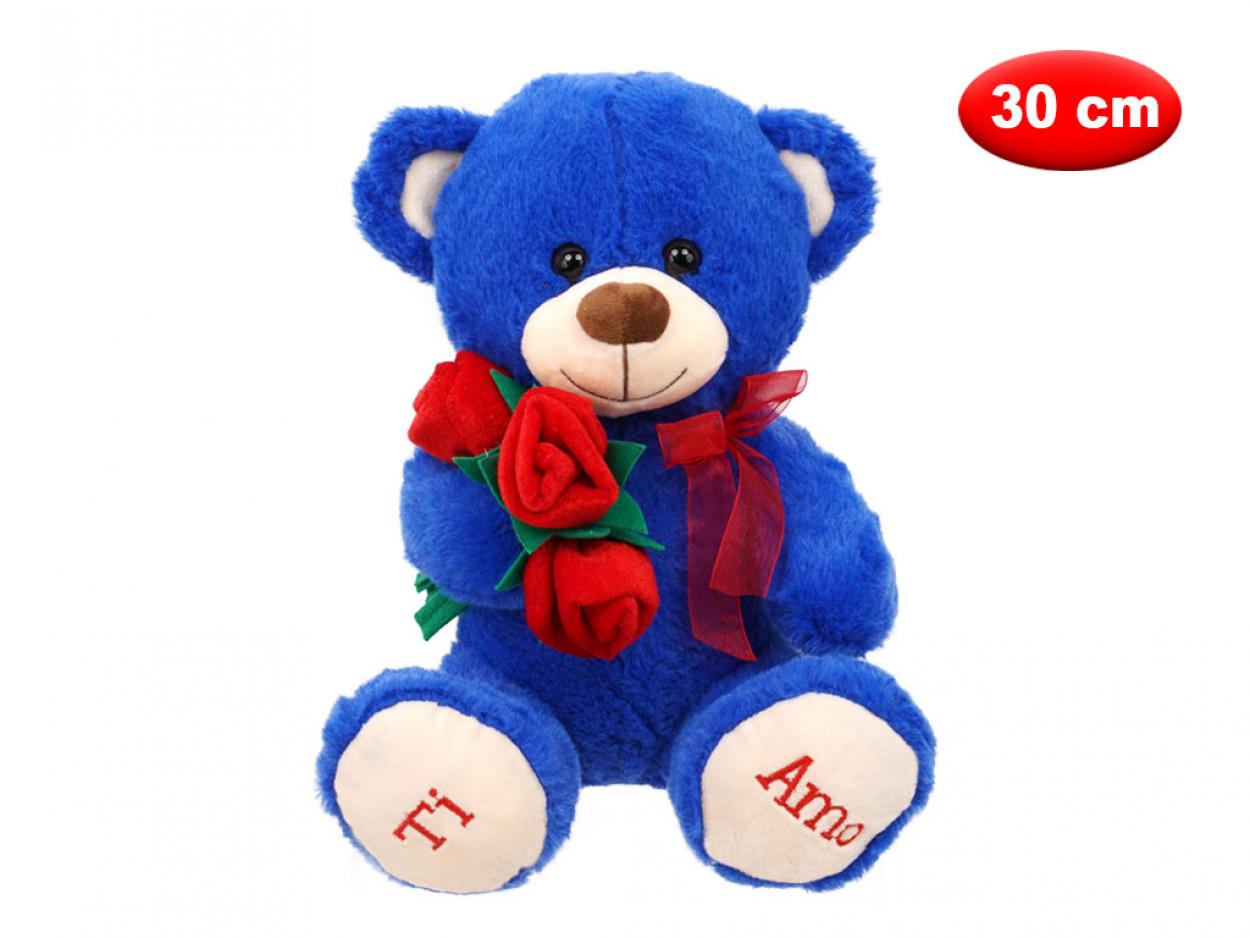 PELUCHE ORSO BLU CON FIORI 30cm 170090 41272