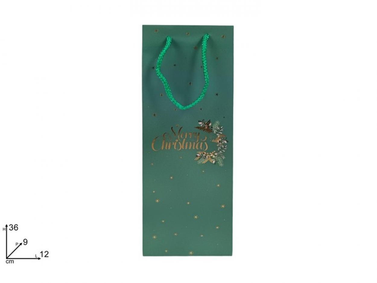 BUSTA REGALO NATALIZIA VERDE MERRY CHRISTMAS 12x36x9cm 398198 40649