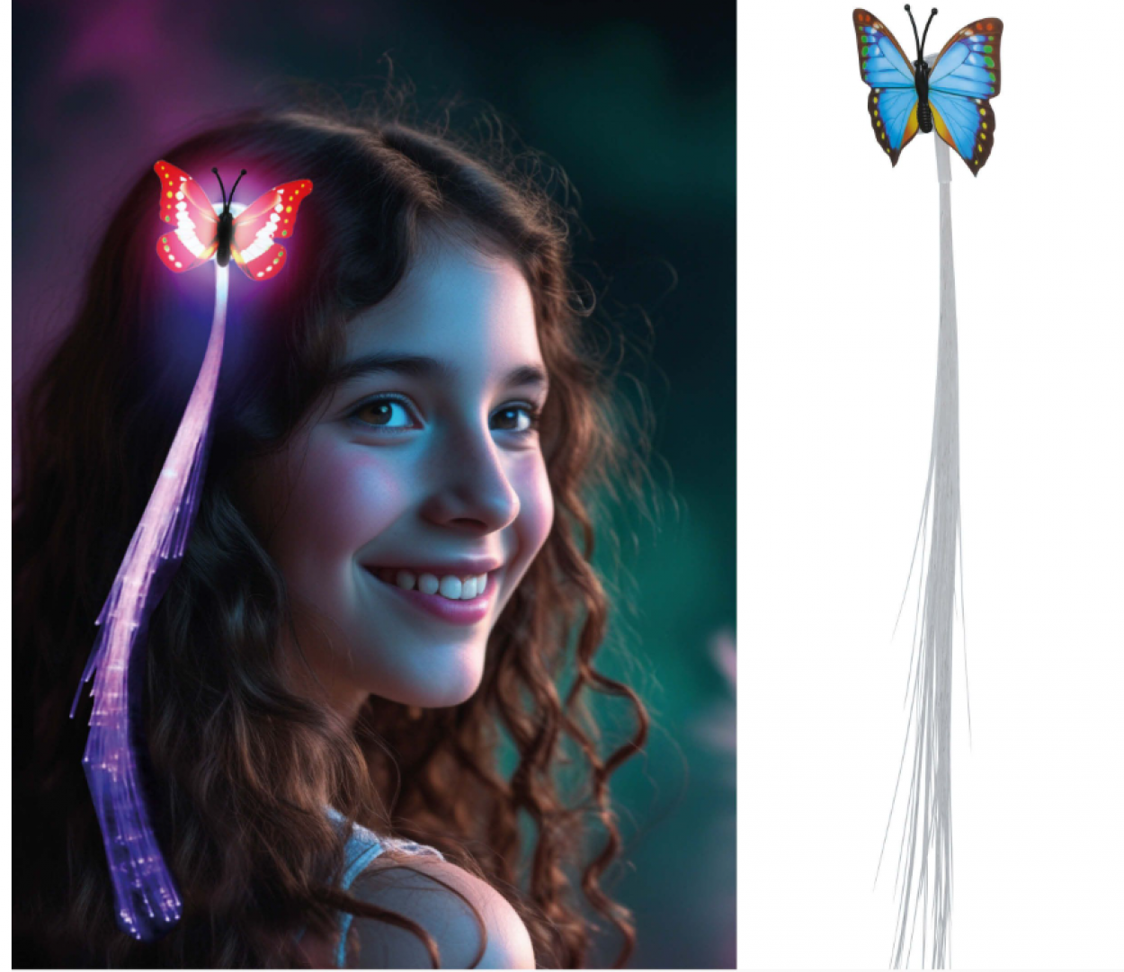 CIOCCA CAPELLI CON FARFALLA FIBRA OTTICA 33cm 27321 52833