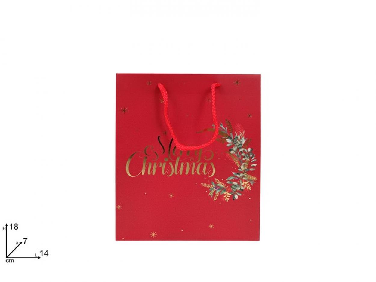BUSTA REGALO NATALIZIA ROSSA MERRY CHRISTMAS 14x18x7cm 398068 40649