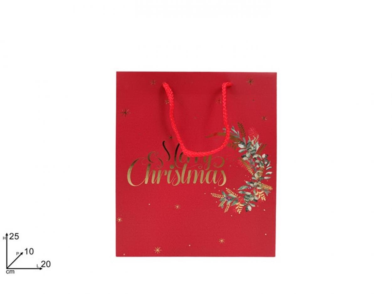 BUSTA REGALO NATALIZIA ROSSA MERRY CHRISTMAS 20x25x10cm 398075 40649