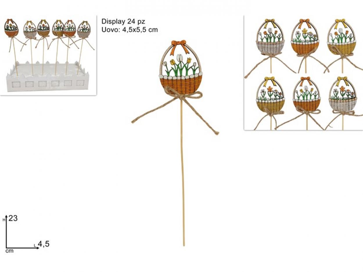 SPILLONE UOVA CESTO CON FIORI 4,5cm IN LEGNO 421001 40649