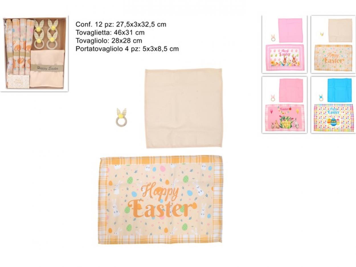 SET 4 TOVAGLIETTE 4 TOVAGLIOLI 4 PORTATOVAGIOLI DEC PASQUALE 427744 40649