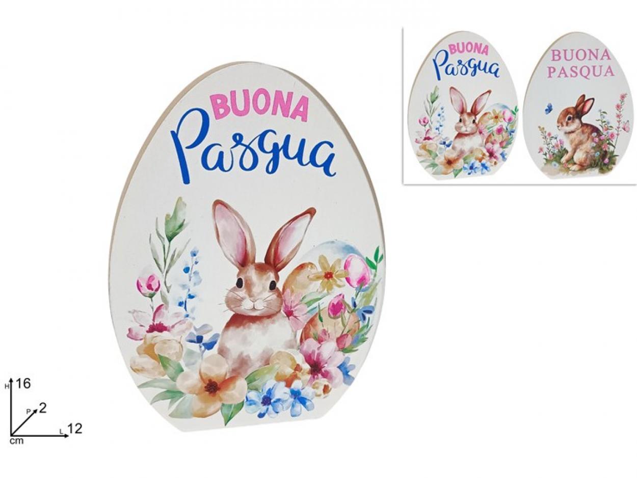 DECORAZIONE UOVO IN LEGNO 16cm BUONA PASQUA 419848 40649