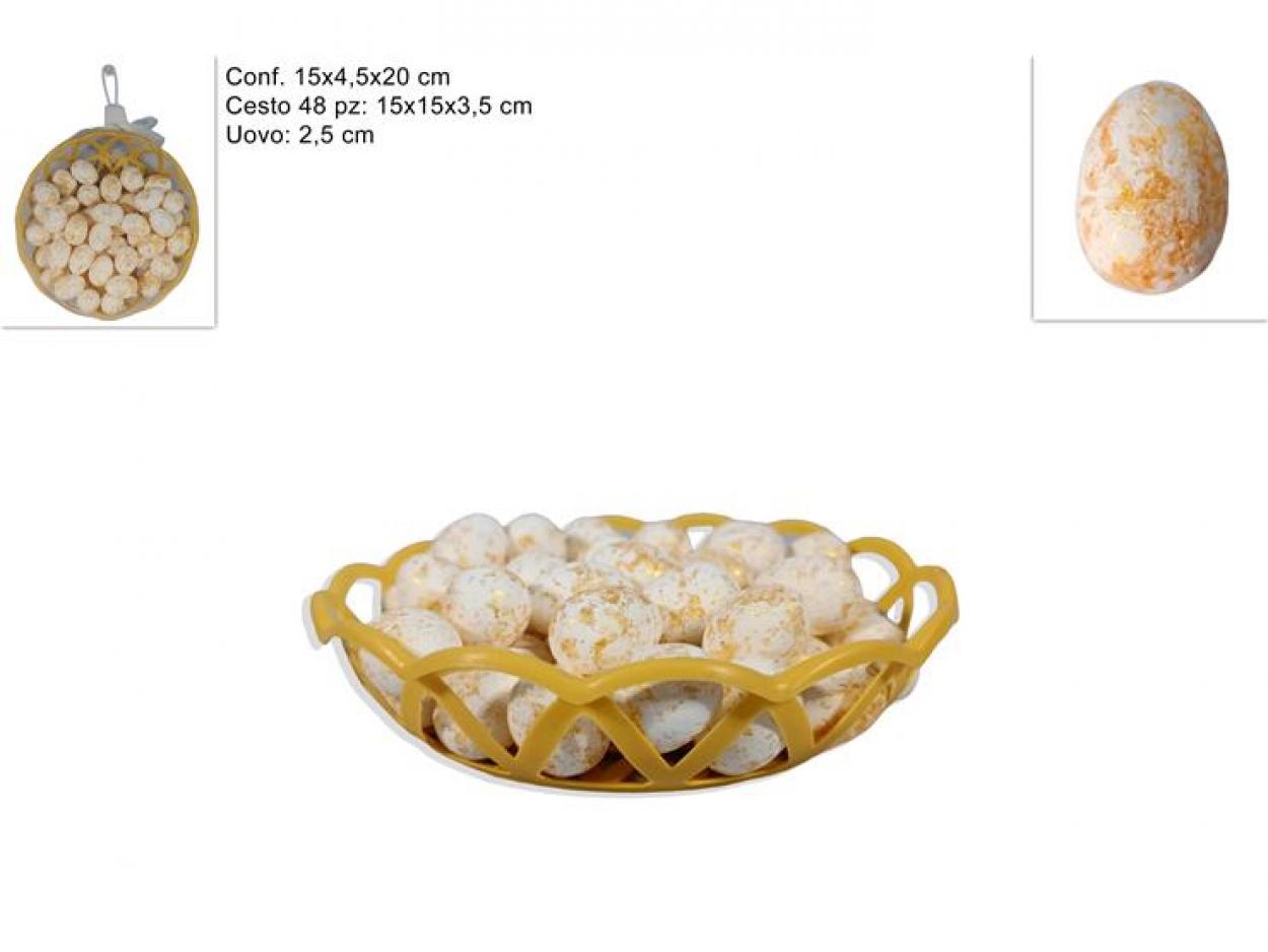 CESTO 48 UOVA 2,5cm BIANCHE ORO 162379 40649