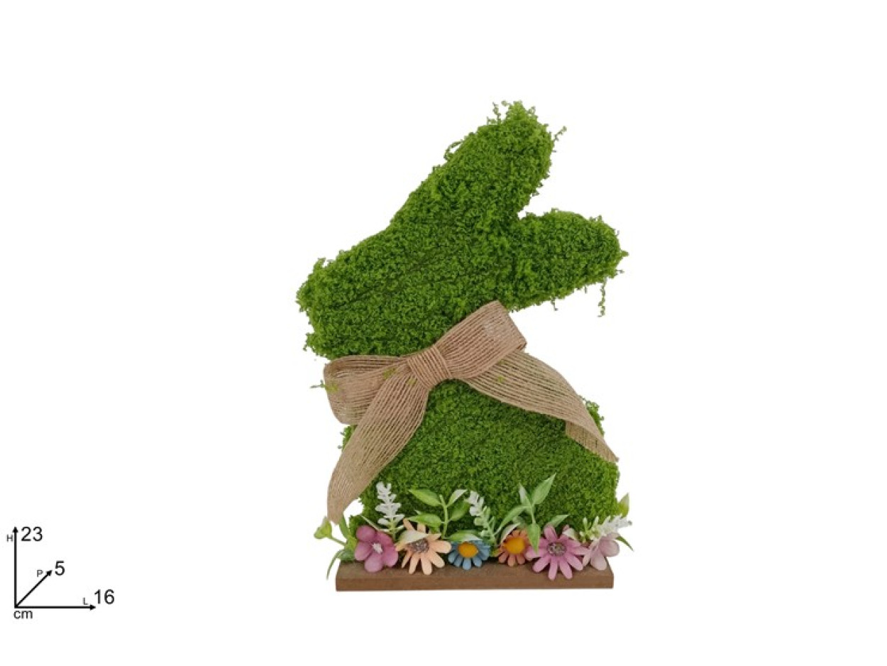 DECORAZIONE CONIGLIO IN ERBETTA 23cm CON FIOCCO JUTA 426907 40649
