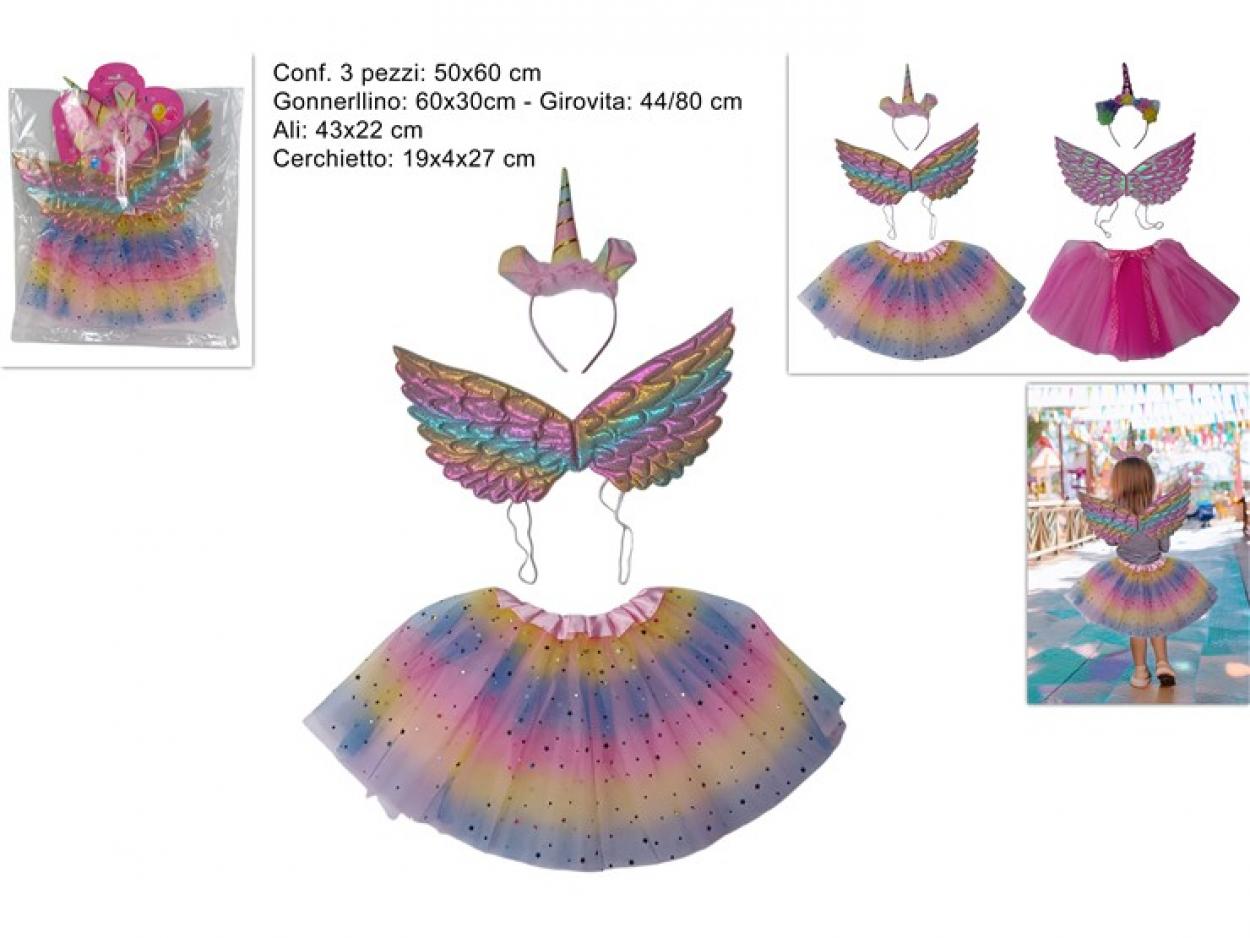 GONNELLINO TULLE + CERCHIETTO + ALI SET 3pz DECORO UNICORNO 431055 40649