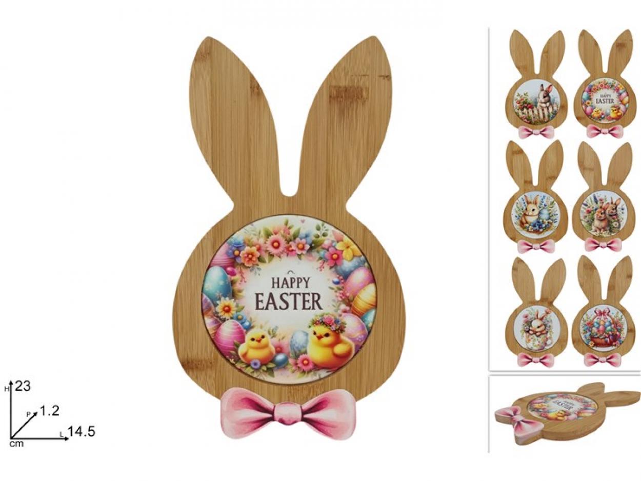 TAGLIERE LEGNO CONIGLIO CON DECORO CERAMICA 425450 40649