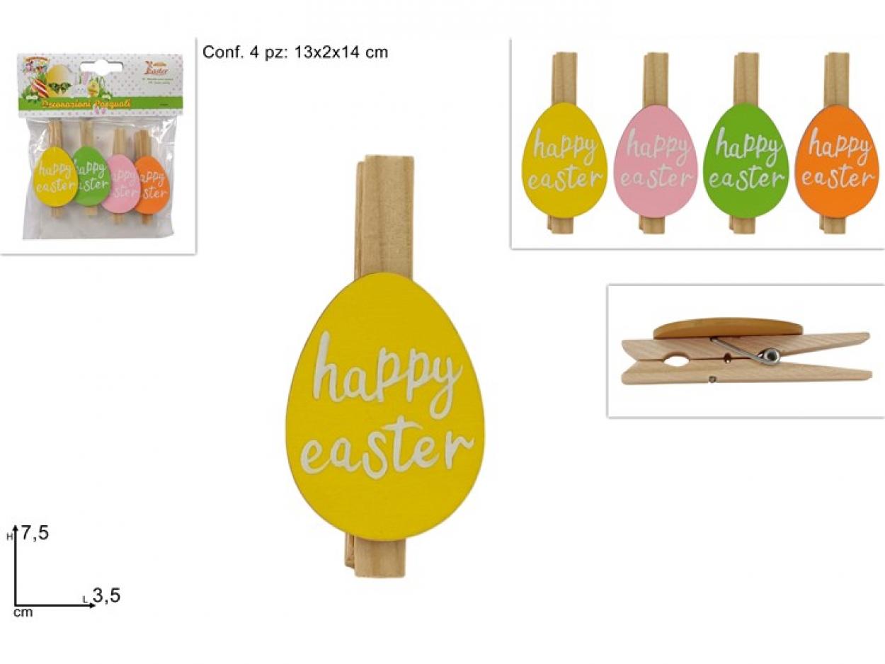 MOLLETTE UOVA IN LEGNO SET 4pz COLORATE HAPPY EASTER 420097 40649