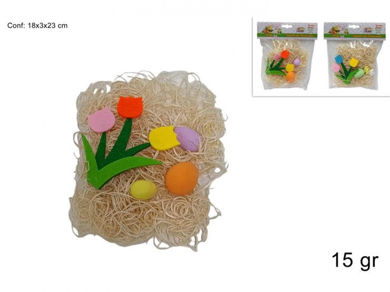 TRUCIOLO LEGNO 15gr CON DECORAZIONI FIORI E UOVA IN FELTRO 232751 40649