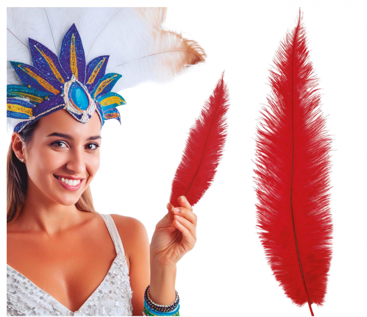 BORSA DA 12 PIUME DI STRUZZO 35-45cm ROSSO 17666 52833