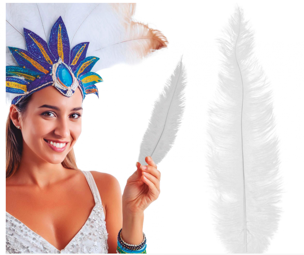 BORSA DA 12 PIUME DI STRUZZO 34-45cm BIANCO 17664 52833