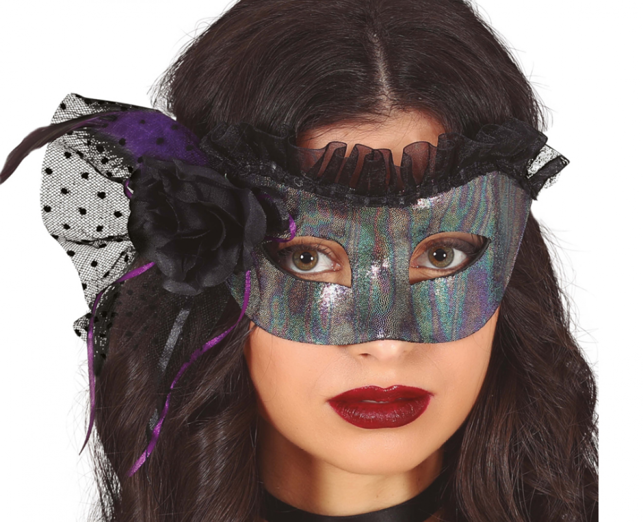 MASCHERINA ARGENTO CON FIORE E PIZZO 12036 52833