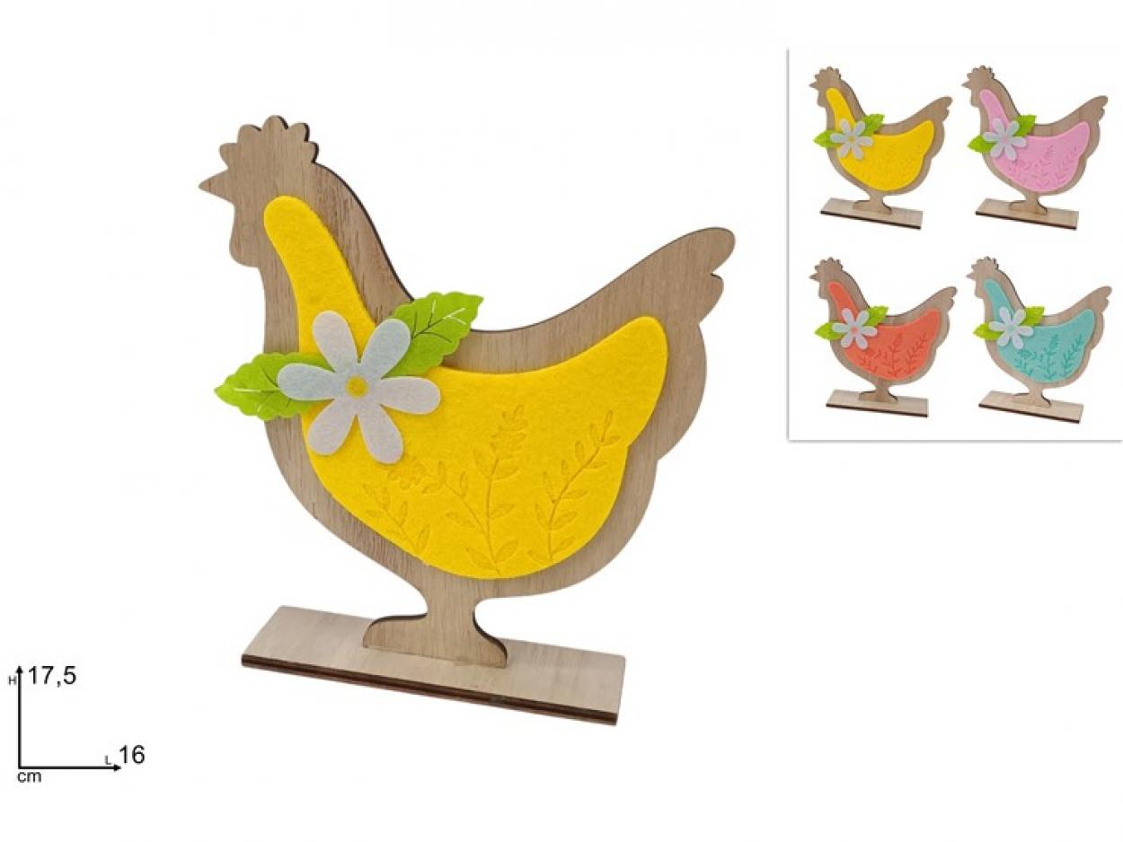 GALLINA 17,5cm FELTRO LEGNO CON BASE 419800 40649