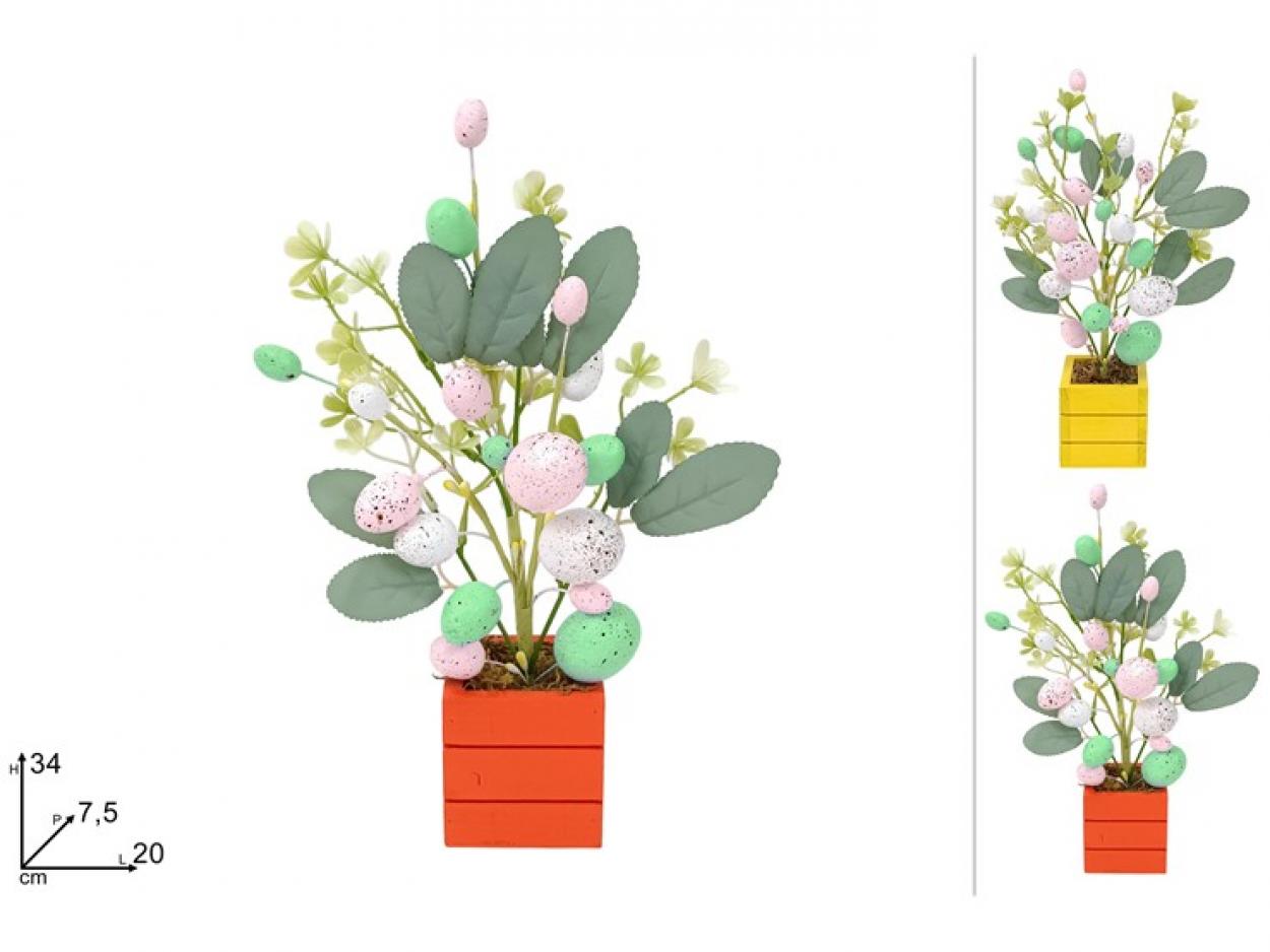 PIANTA UOVA 34cm CON VASO IN LEGNO 433059 40649