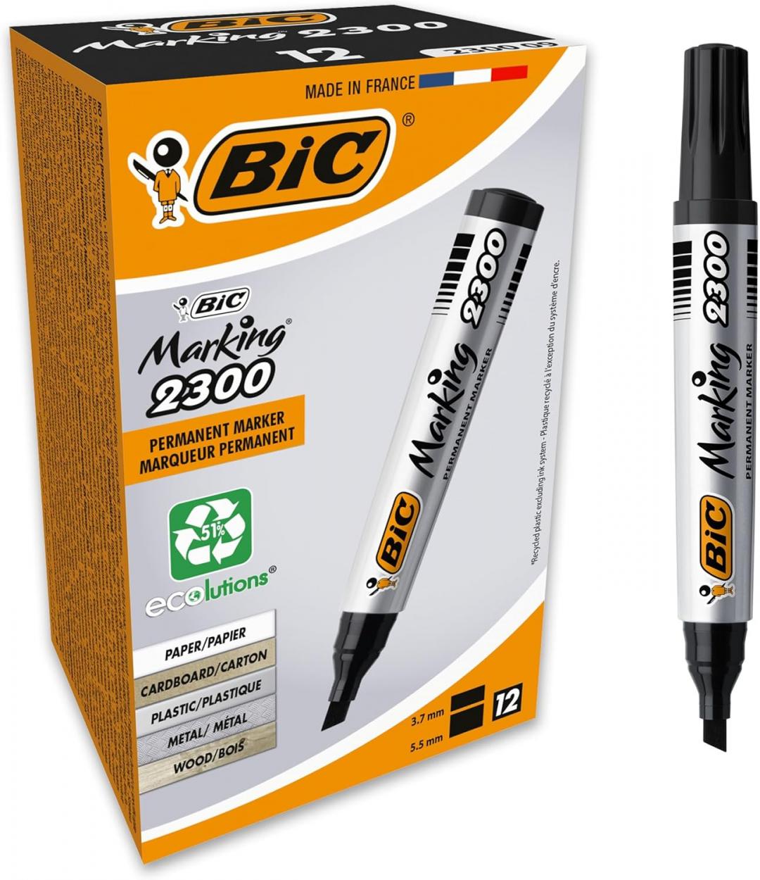 00190024 MARKER BIC 2300 PUNTA SCALPELLO NERO 12pz 53381