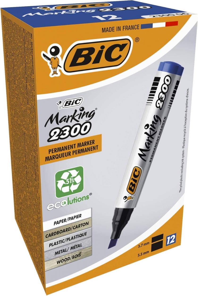 00190025 MARKER BIC 2300 PUNTA SCALPELLO BLU 12pz 53381