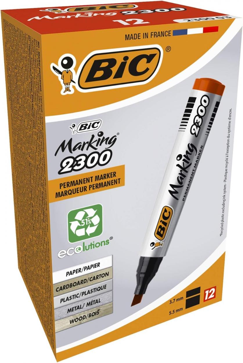 00190026 MARKER BIC 2300 PUNTA SCALPELLO ROSSO 12pz 53381