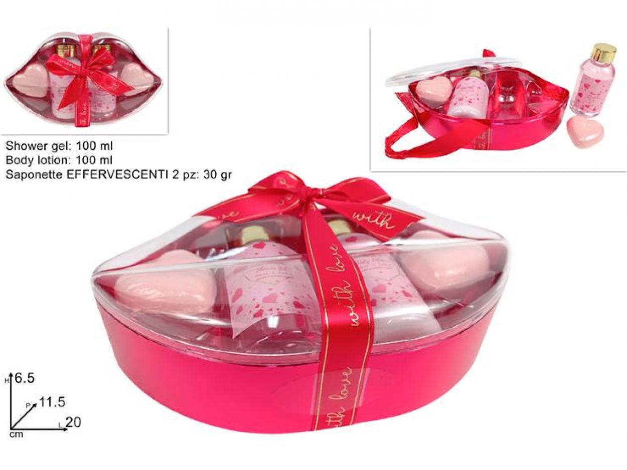 CONFEZIONE REGALO LABBRA SET DA BAGNO 4pz ROSSA 328638 40649