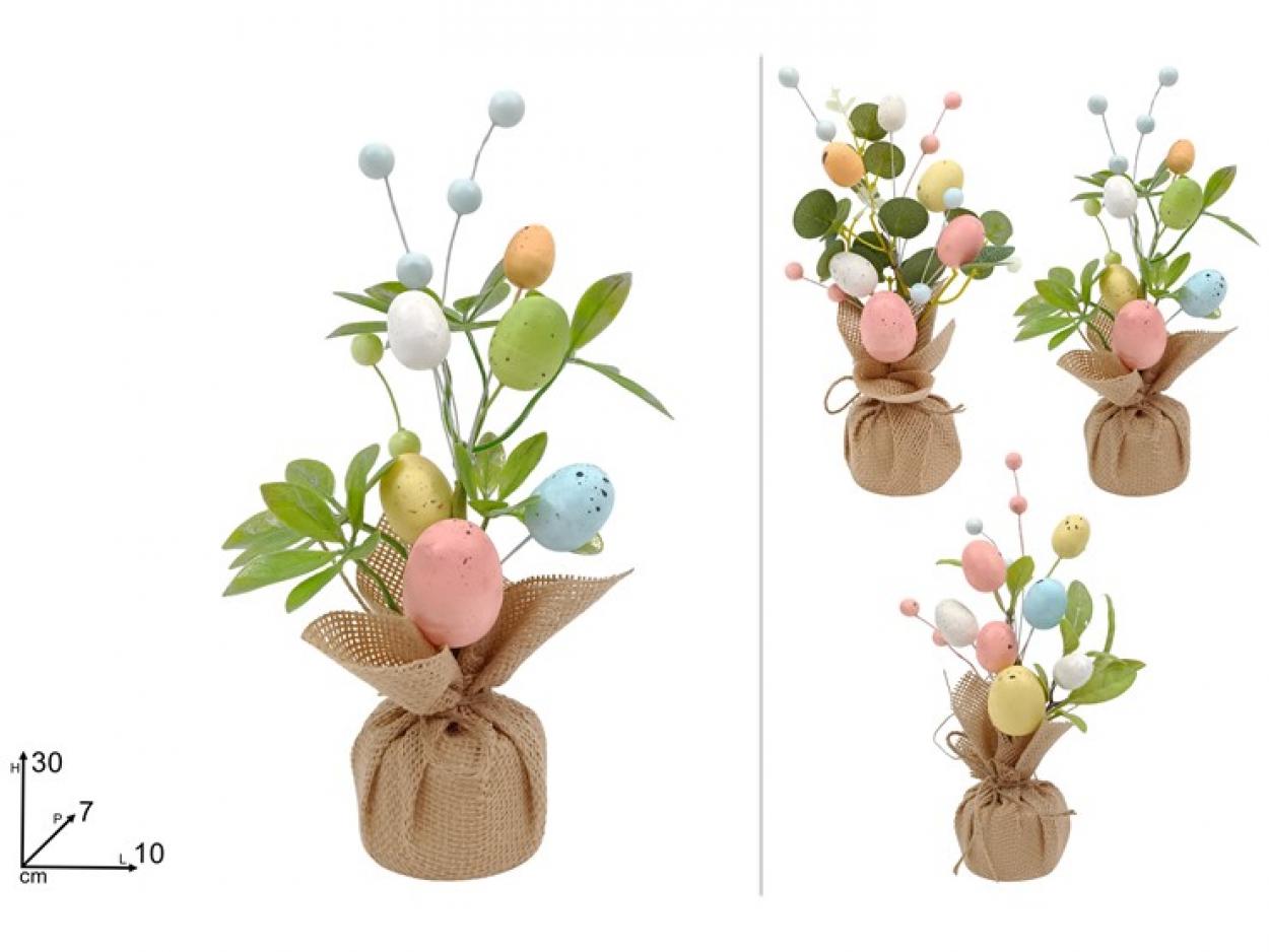 PIANTA 30cm CON UOVA E FIORI 422244 40649