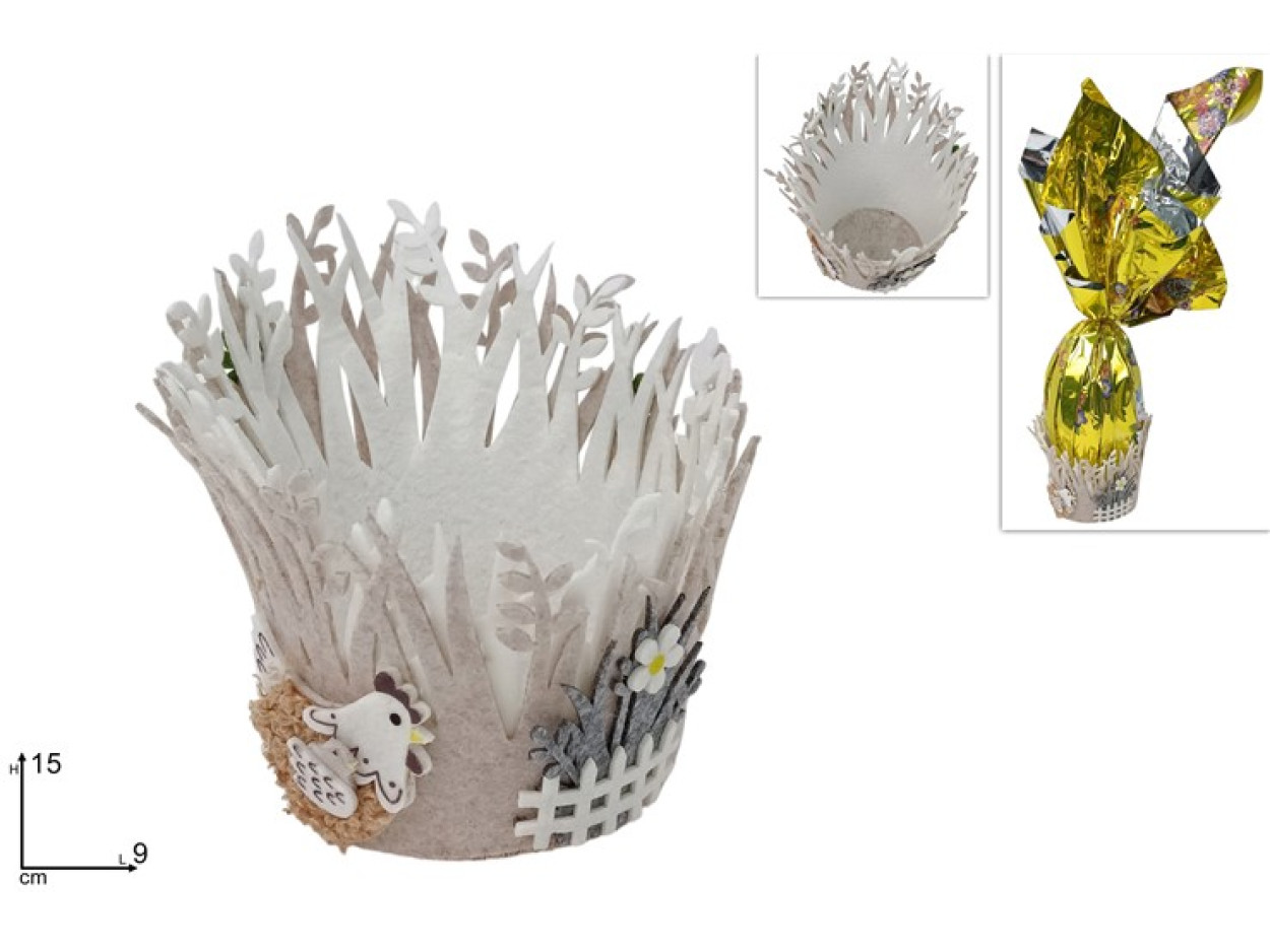 PORTAUOVO IN FELTRO 9x15cm DECORO PASQUALE NATURALE 418858 40649