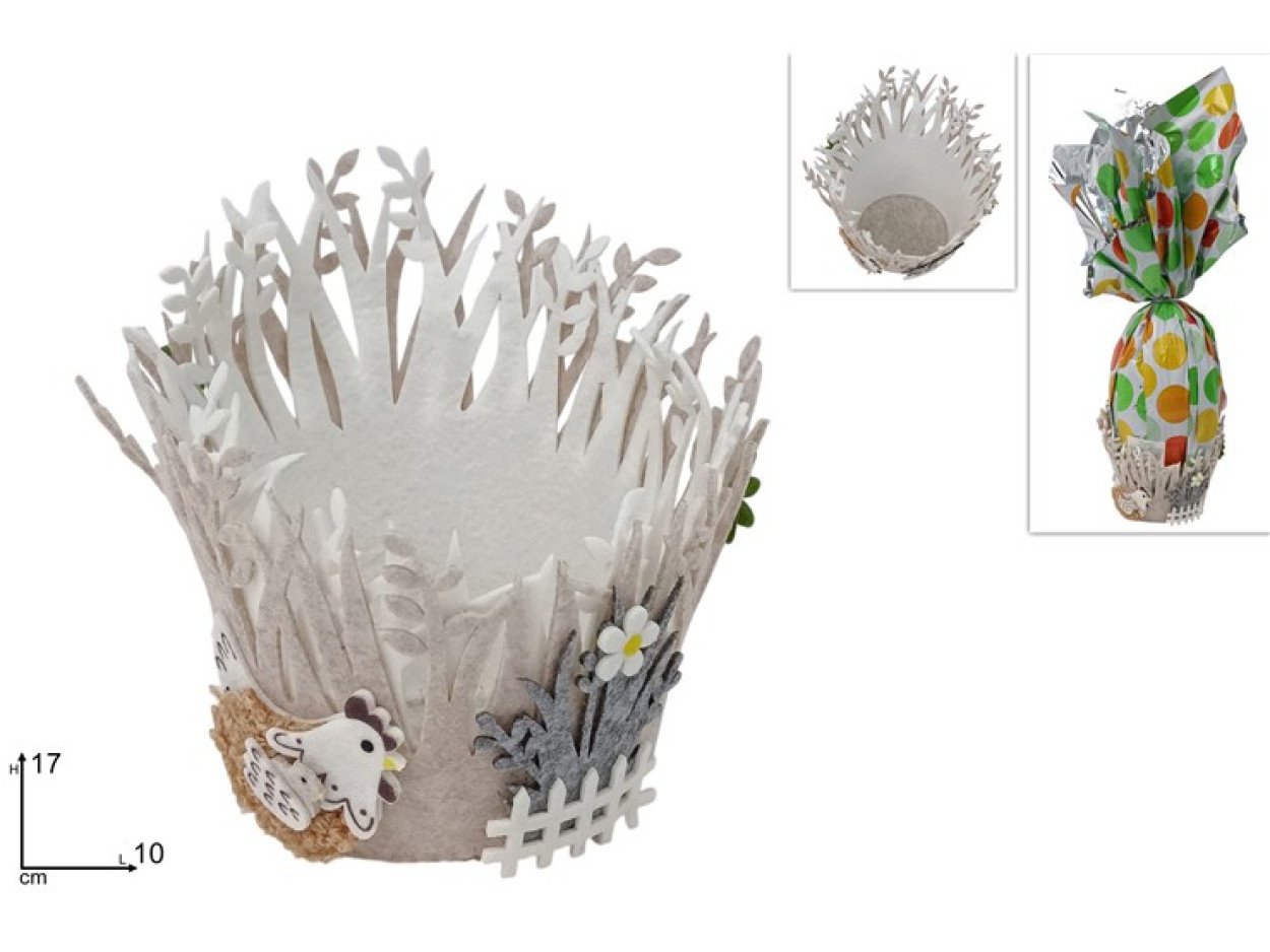 PORTAUOVO IN FELTRO 10x17cm DECORO PASQUALE NATURALE 418834 40649