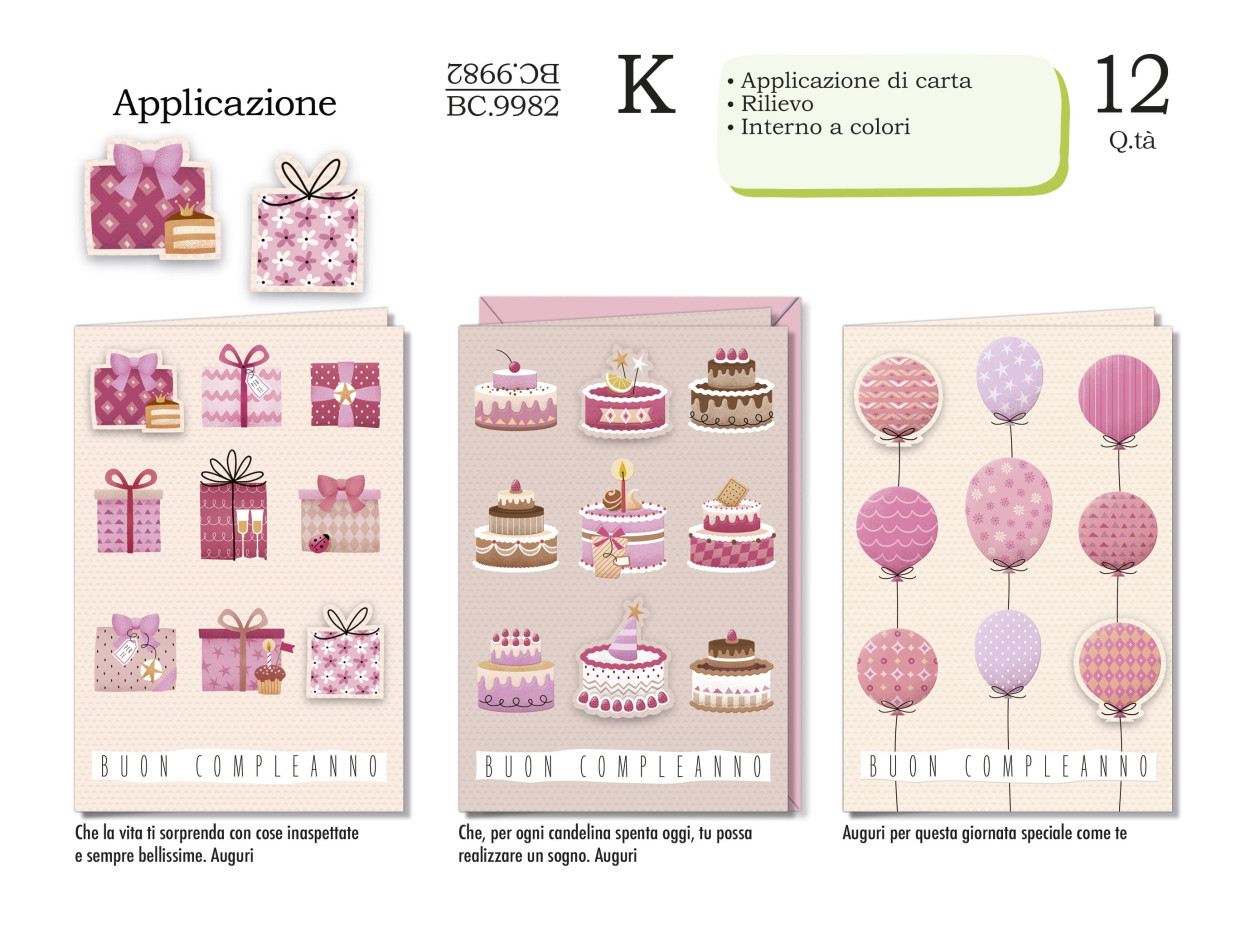 BC9982 BIGLIETTI COMPLEANNO FEMMINILE APPLICAZIONE 40631