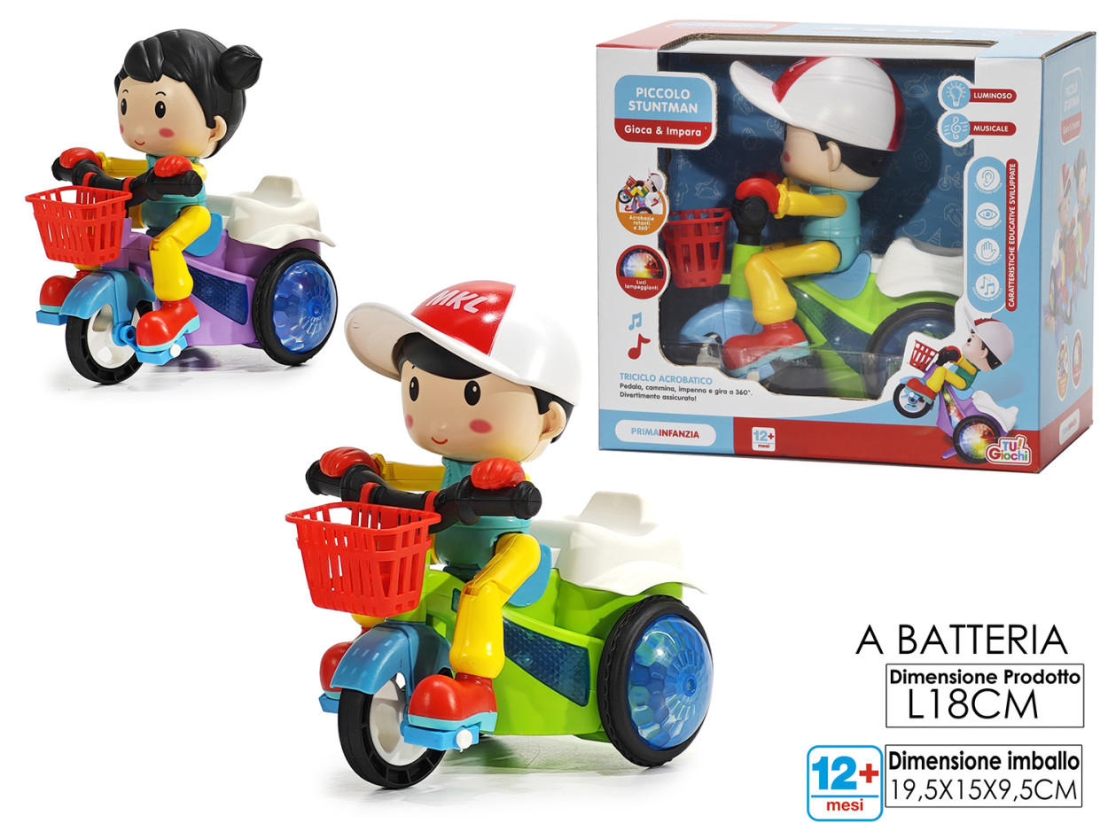 BIMBO SU TRICICLO PRIMA INFANZIA CON LUCI E MUSICHE PICCOLO STUNTMAN 100055 40619