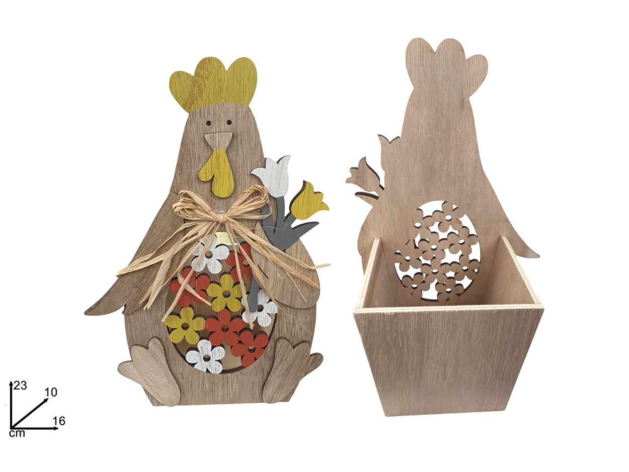 GALLINA CON VASO LEGNO 23cm 842214 40649
