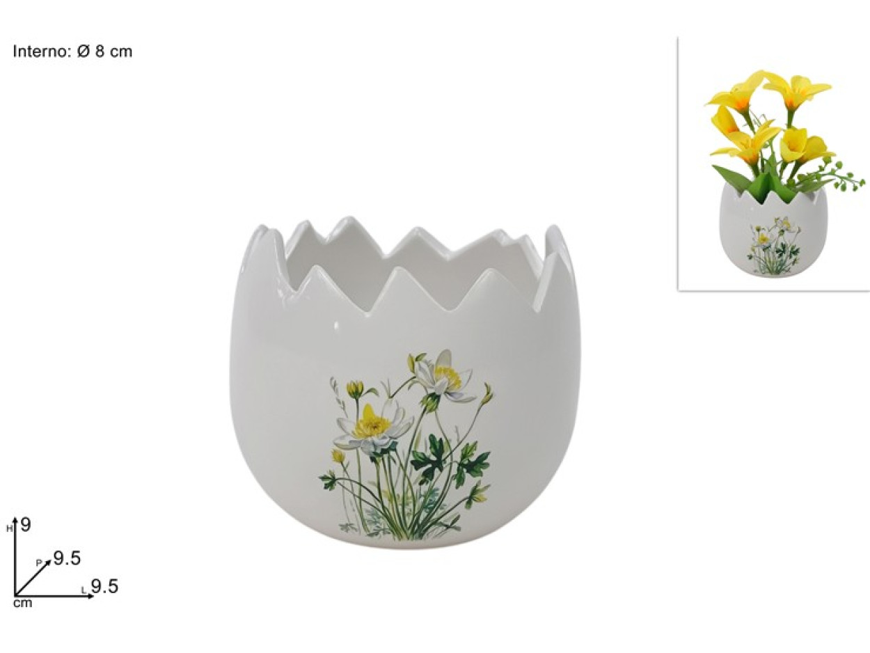 PORTAUOVO/PORTAPIANTA 8cm CERAMICA DECORO FIORI 431666 40649