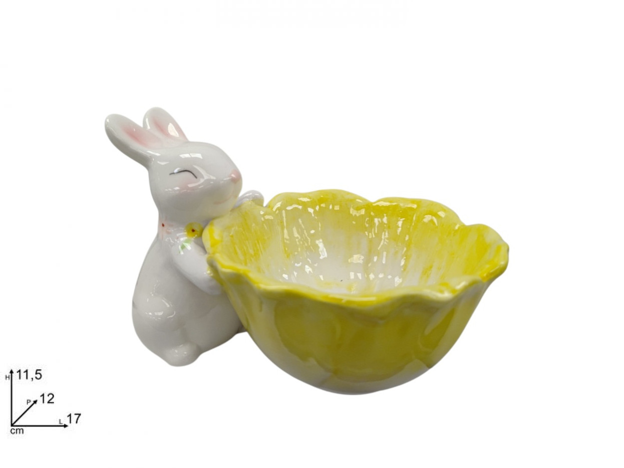 VASSOIO FIORE CERAMICA CON CONIGLIO 326795 40649