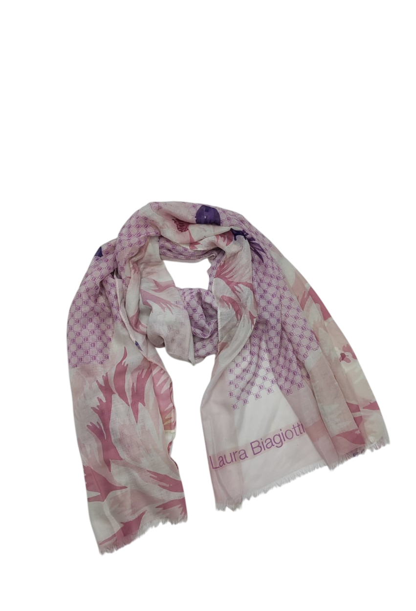 LB26S206-53 SCIARPA MAXI FIORI E PATT LILLA 80x180cm 55392