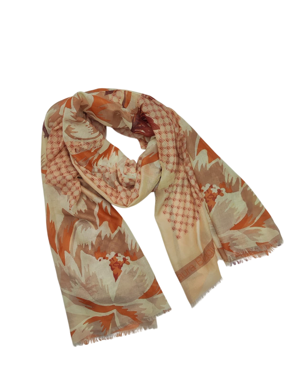 LB26S206-06 SCIARPA MAXI FIORI E PATT ARANCIO 80x180cm 55392