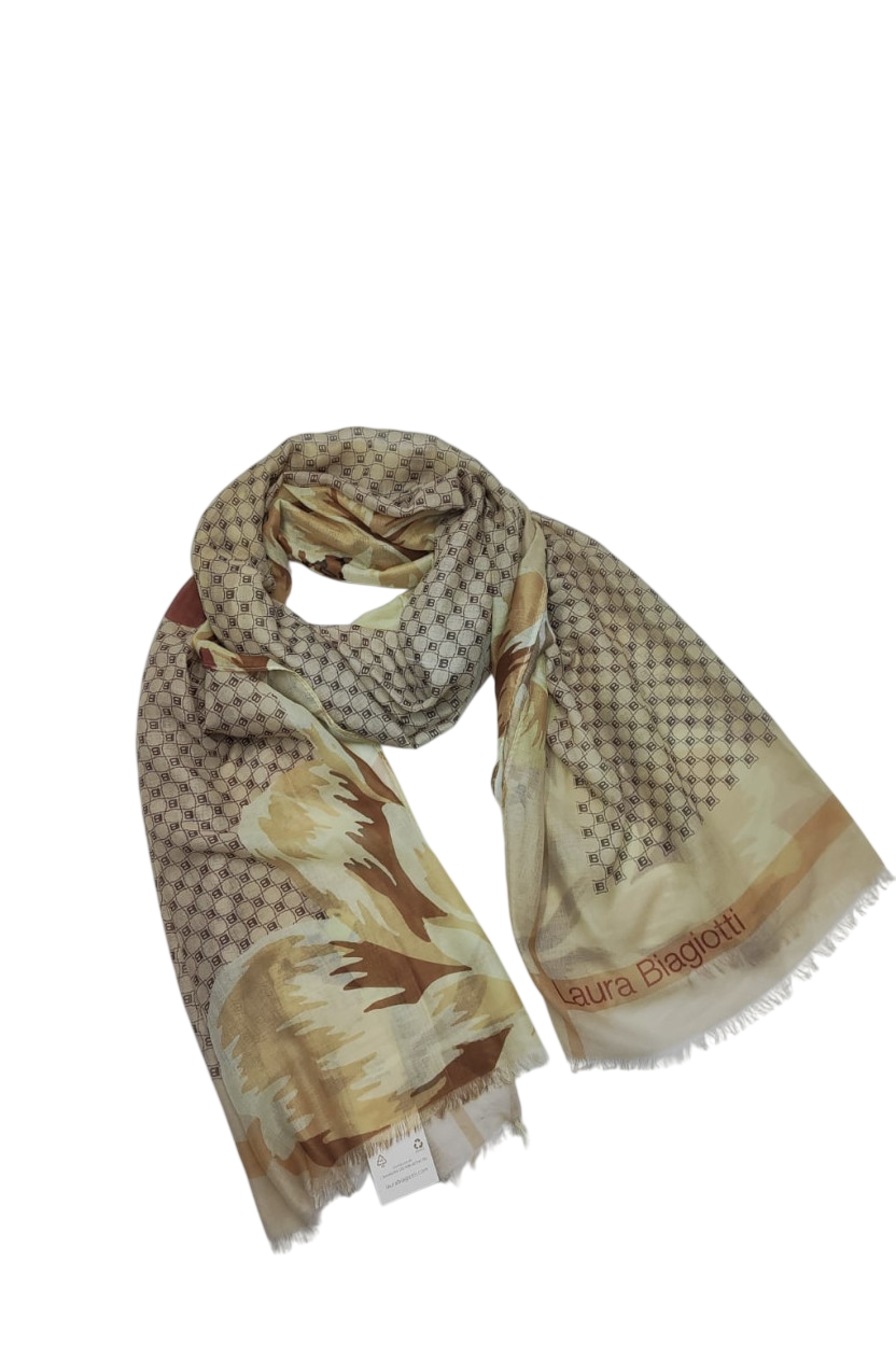 LB26S206-66 SCIARPA MAXI FIORI E PATT SABBIA 80x160cm 55392